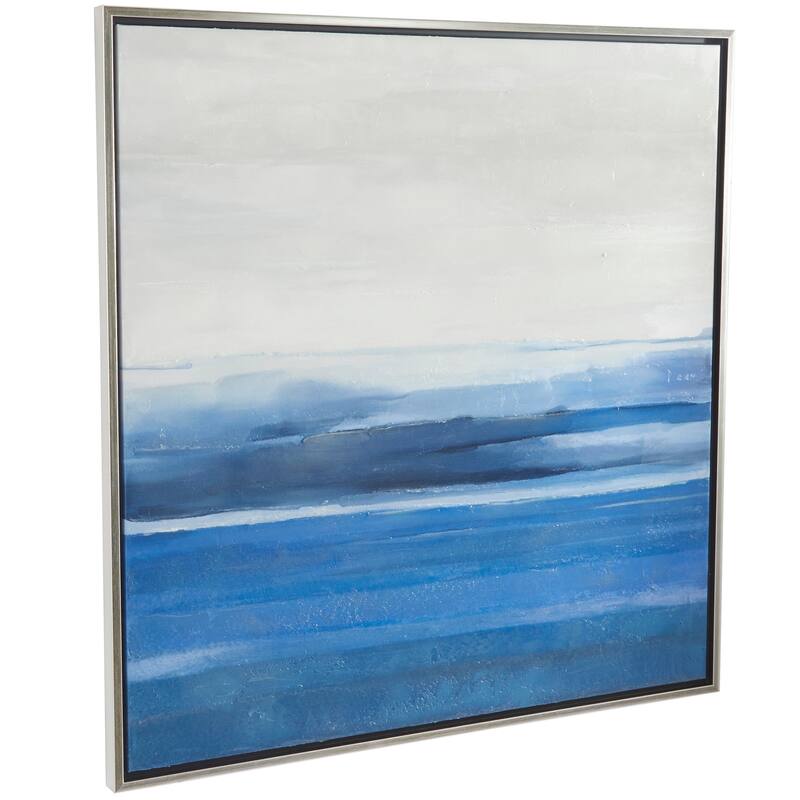 Blue Canvas Abstract Ocean Inspired Landscape Framed Wall Art with Silver Frame