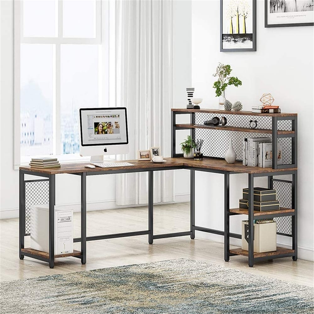 Industrial L-Shaped Desk with Storage Shelves, Corner Computer Desk PC  Laptop Study Table Workstation - On Sale - Bed Bath & Beyond - 32694014