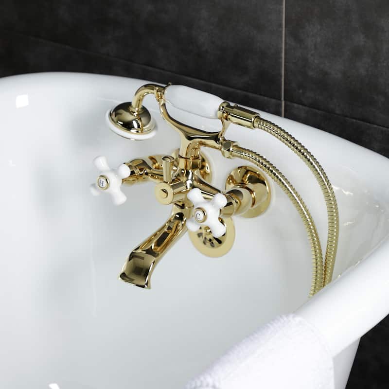 Kingston Brass Tub Wall Mount Clawfoot Tub Faucet with Hand Shower in Polished Chrome