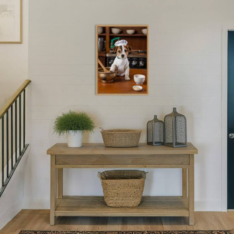 Jack Russell Puppy Chef by Andreas Magnusson Framed Canvas Wall Art