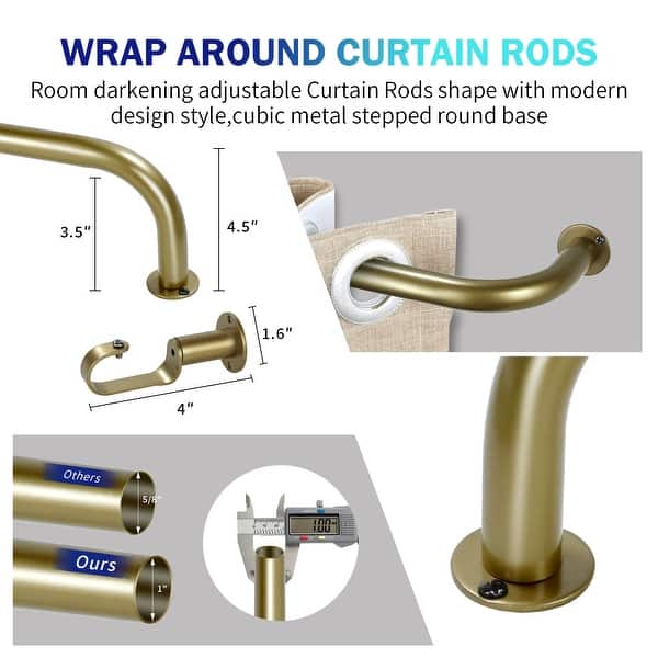 dimension image slide 11 of 25, Energy-saving Wraparound Adjustable French Blackout Curtain Rod Set