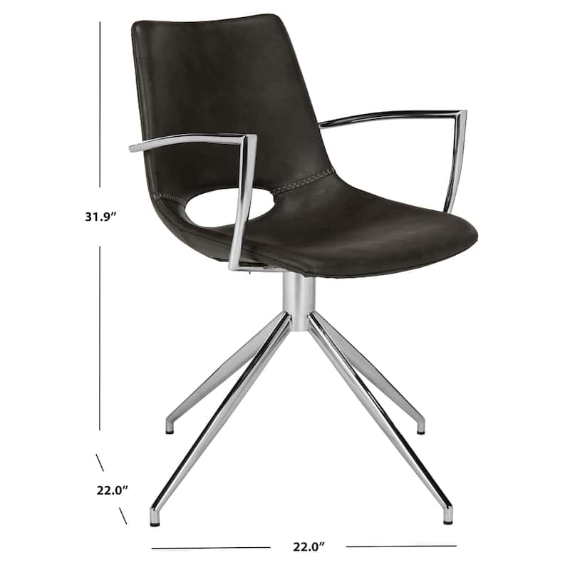 SAFAVIEH Bernadette Mid-Century Modern Leather Swivel Office Arm Chair - 22" x 22" x 31.9" - 22Wx22Dx32H