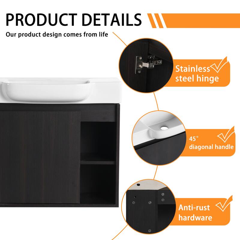 Bathroom Vanity With Sink In 24/28 Inch, Floating Bathroom Vanity With Soft Close Door
