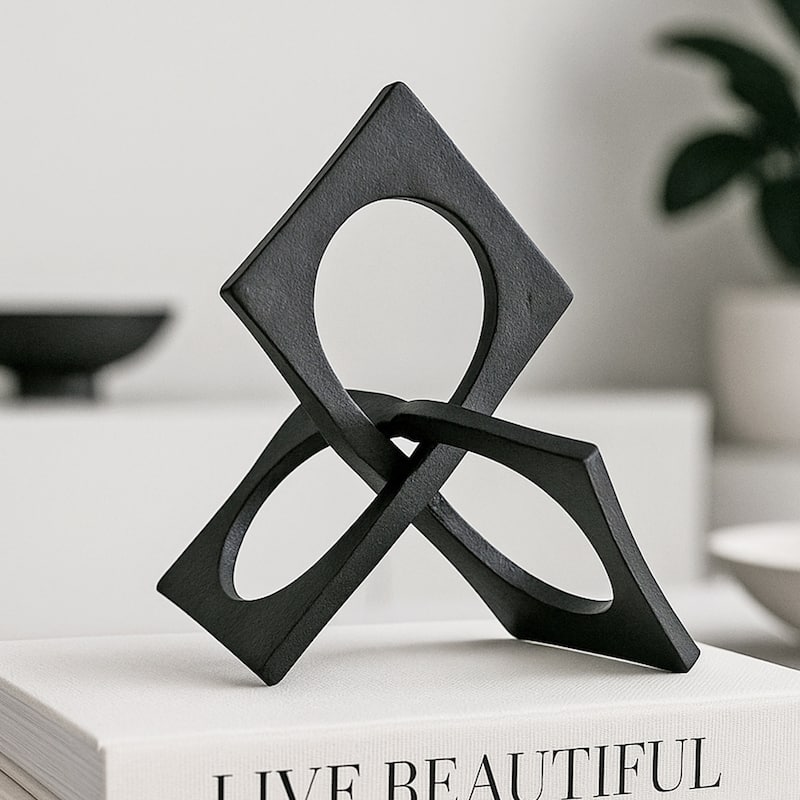 Decorative Handmade Aluminum 8.5 inch Square Sculpture - 6 x 7 x 8.5 in - Black