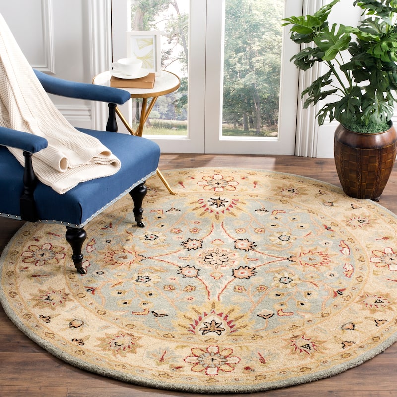 SAFAVIEH Handmade Antiquity Edie Traditional Oriental Wool Rug - 3'6" Round - Light Blue/Ivory
