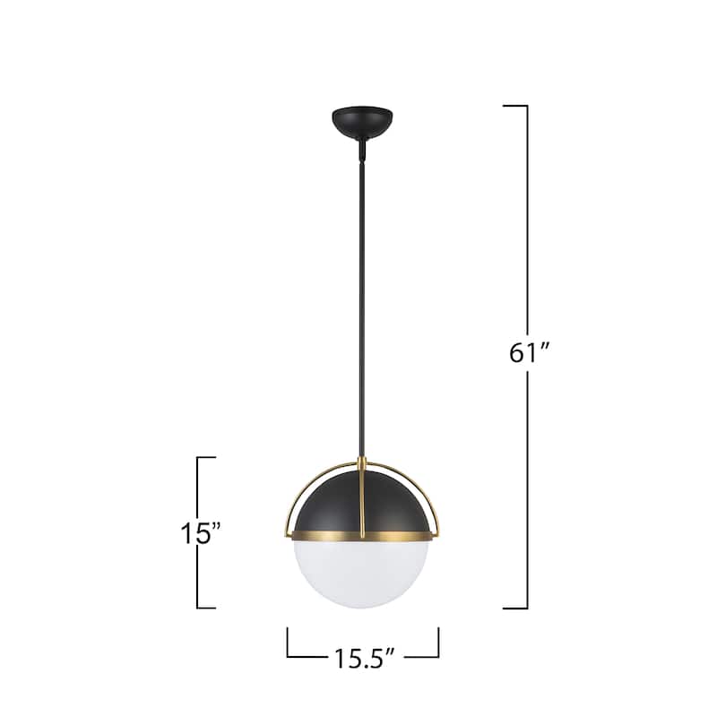 Artcraft Dahlia 1-Light Pendant 15.4" - Semi-Matte Black with Brushed Brass Accent