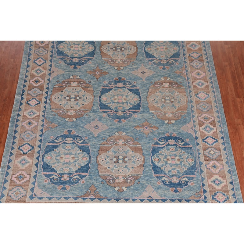Hand Knotted Oriental 100% Wool Carpet Transitional Geometric Navy Blue & Blues Oushak Area Rug - 12' 1'' X 9' 5''
