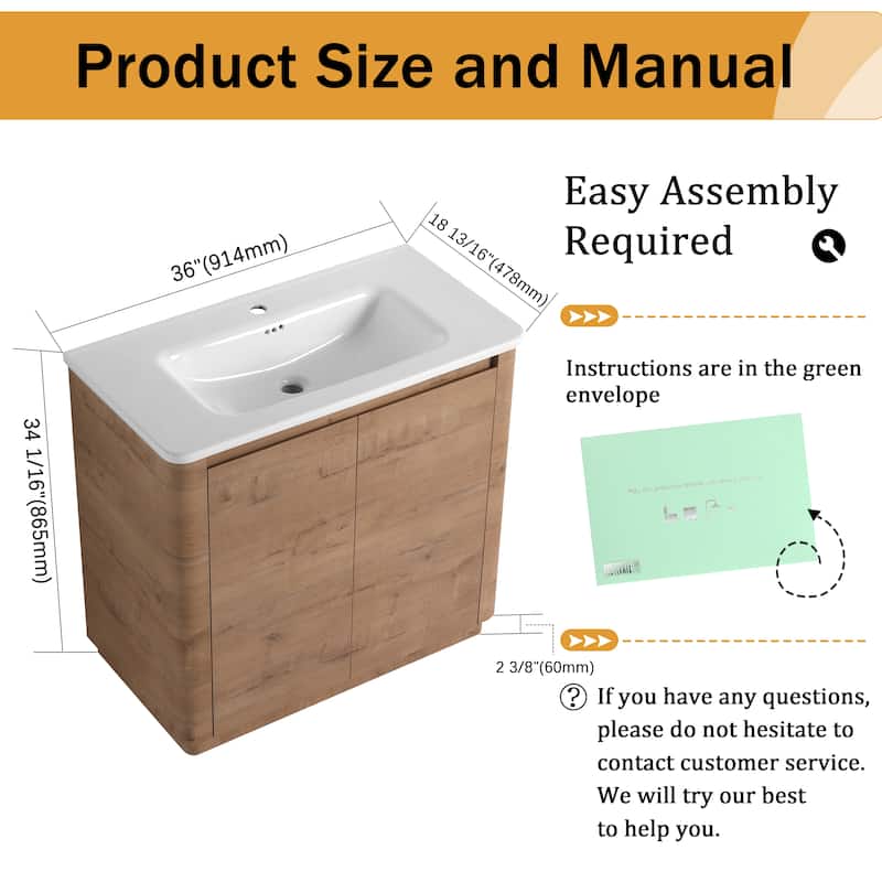 Malwee 36"/40" FreeStanding Bathroom Vanity with Sink, Floor Stand Bathroom Vanity with Soft Close Door and Adjustable Shelf