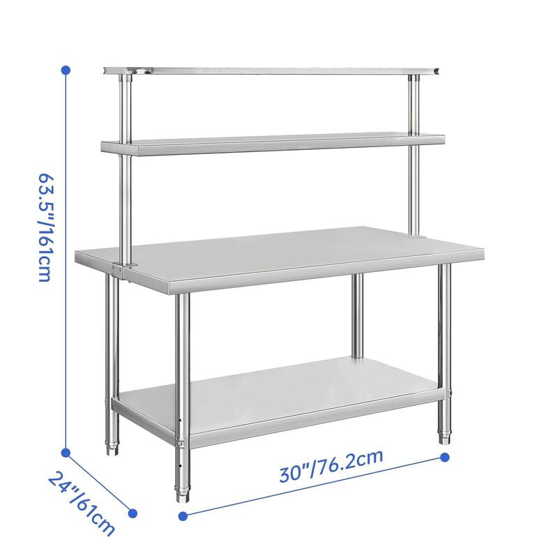 Stainless Steel Table with Overshelf, NSF Heavy Duty Prep Table