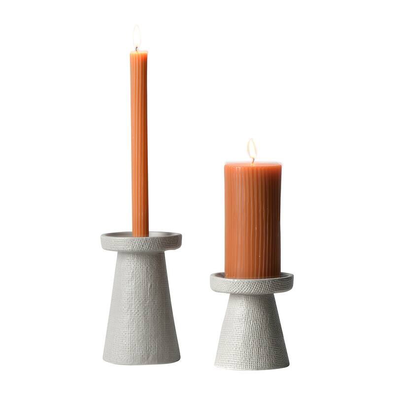 Stoneware Pillar & Taper Candle Holders, Set of 2