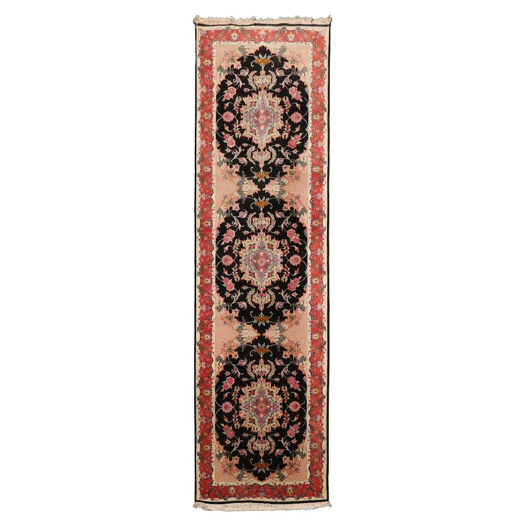 2'8''x9'7'' Runner Hand Knotted Wool Black Traditional 400 KPSI Rug - 2' 8'' x 9' 7''