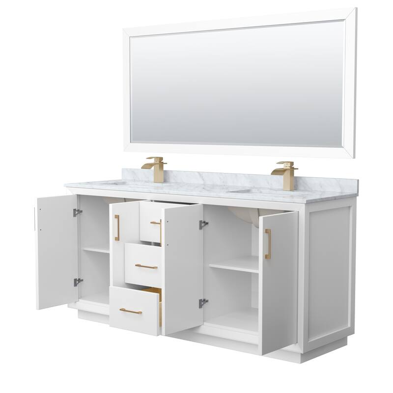 Strada 72-Inch Double Vanity Set, Carrara Marble Top, 70-Inch Mirror