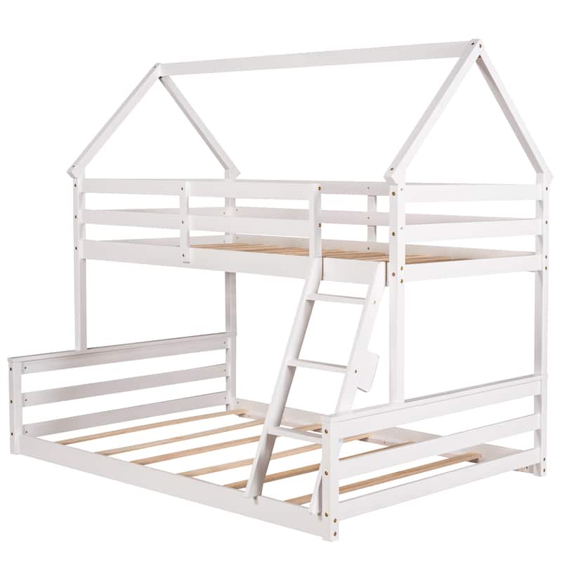 Twin Over Full House-Themed Bunk Bed with Ladder, Convertible into Two Beds