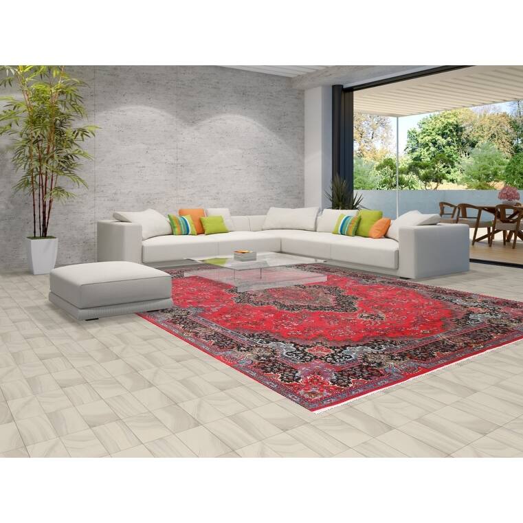 Victorian Style Pink Kashan Turkish Area Rug Machine Made Carpet - 9'8" x 13'2"