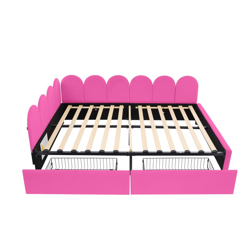 Velvet Upholstered Daybed with 2 Drawers and Soft Fabric Headboard for Bedroom