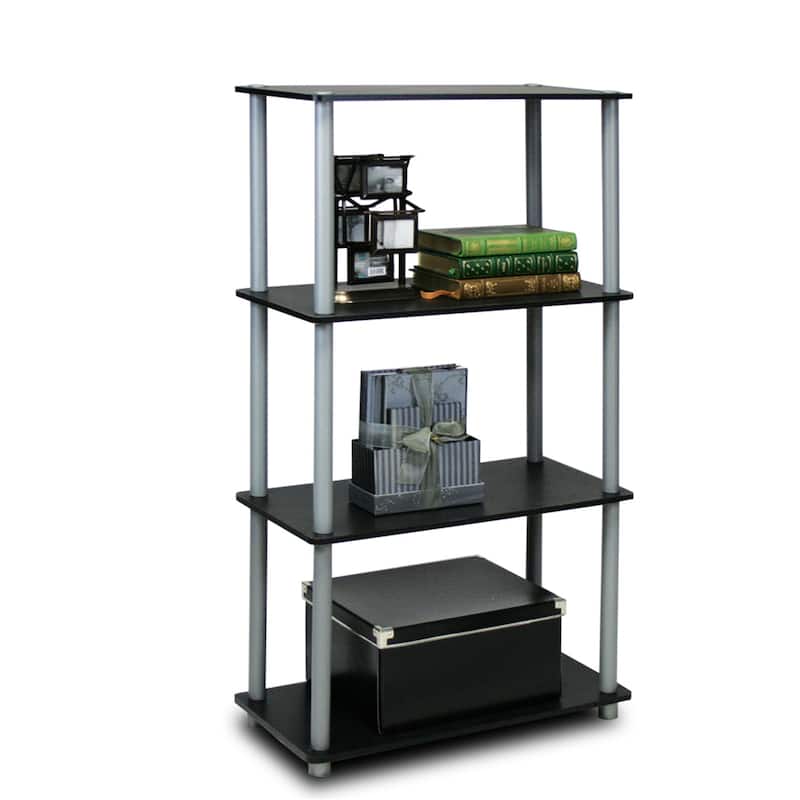 4 Tiers Wood Household Shelving Unit in Black/Grey (23.6 in. W x 43.25 in. H x 11.6 in. D) - 23.6