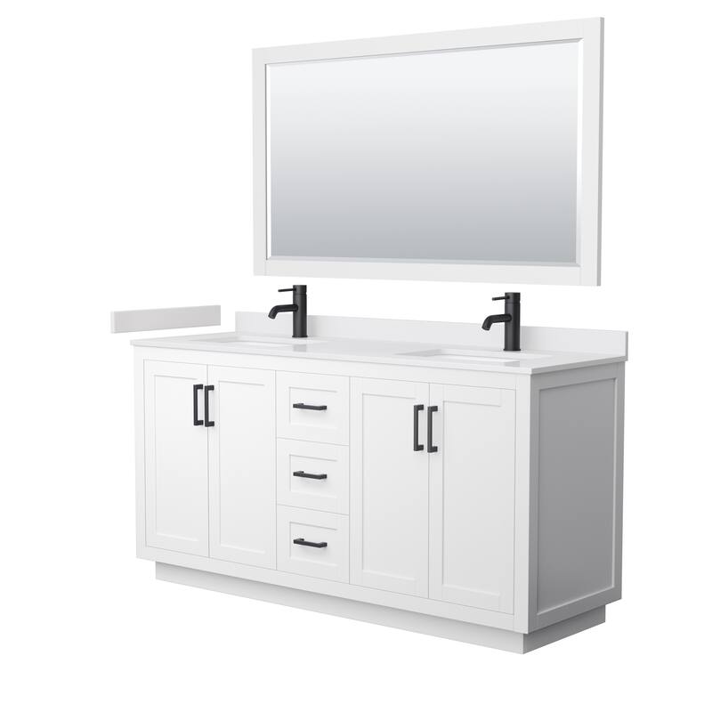 Miranda Bathroom Vanity Set, Cultured Marble Top, 58-Inch Mirror - 66-Inch Double - White, Black Trim, White Cultured Marble Top