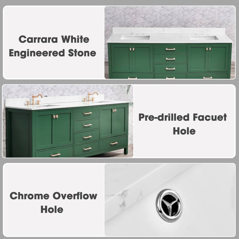 OpalithD 84 in. Bathroom Vanity with Double Sinks, Wood Bath Cabinet with Top