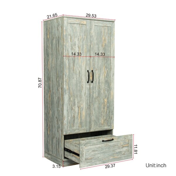 Vintage Wooden Wardrobe with Drawers and Open Compartments, Rustic