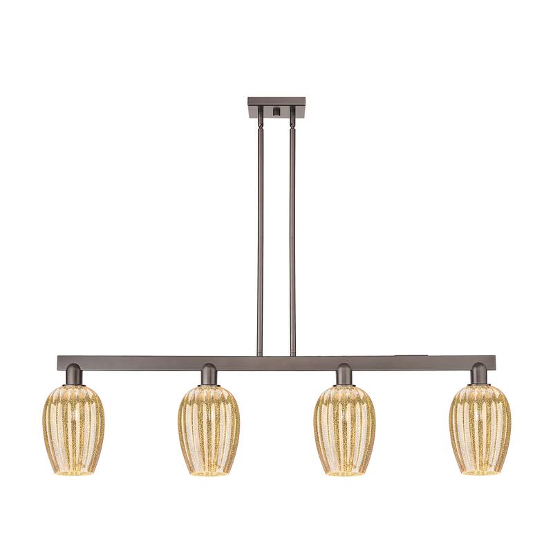 Innovations Lighting Urban Downtown - Preston - 4 Light 48" Flute Shade Stem Hung Island Light - Mercury/Oil Rubbed Bronze