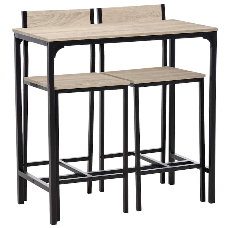 3 Piece Wood Industrial Counter Height Dining Table Set