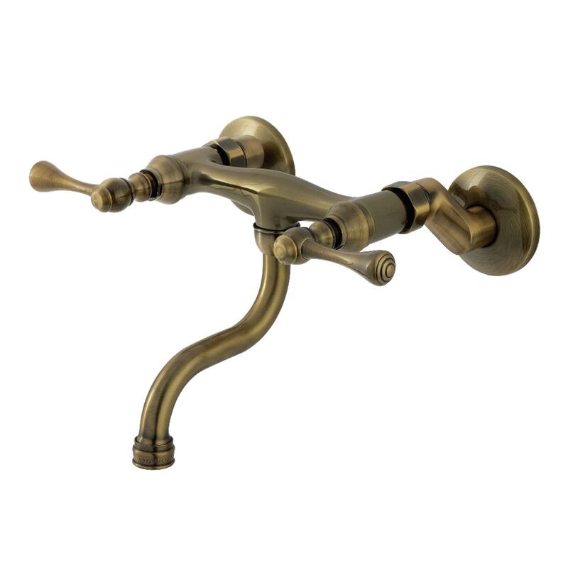 Kingston Brass Kingston Two-Handle 2-Hole Wall Mount Bathroom Faucet - Antique Brass