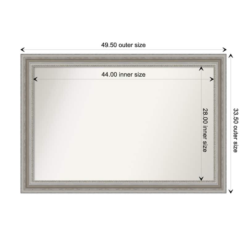 Parlor Silver Framed Non-Beveled Custom Wall Mirror, Bathroom Vanity Mirror - Outer Size: 49.5 x 33.5