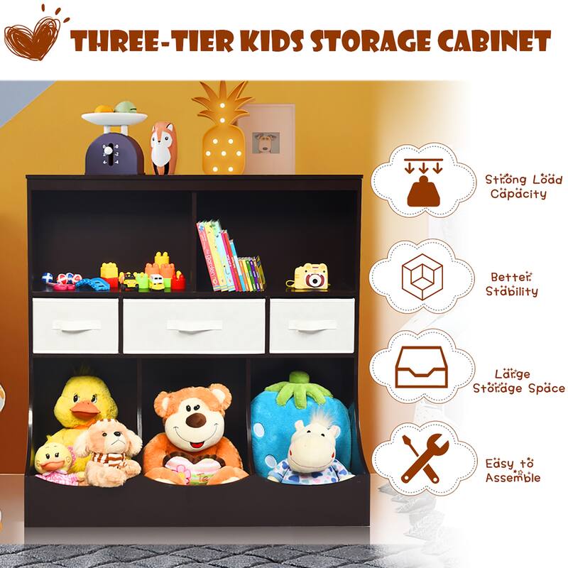 Costway Freestanding Multi-Bin Storage Cubby with 3 Baskets - See Description