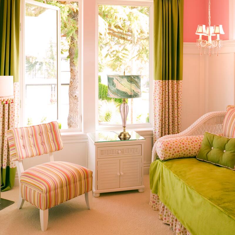 Clara River of Goods Pink/Green Drum Shade 33-Inch Table Lamp - 17" x 17" x 33"