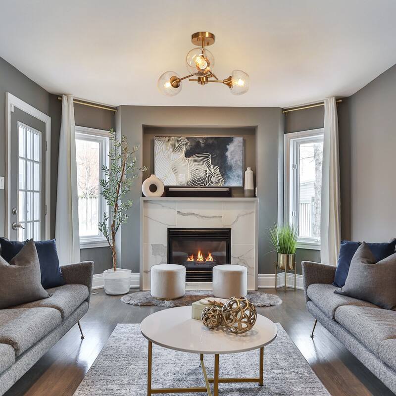 Mid-century Modern 3-light Adjustable Semi-flush Mount Sputnik Wine Glass Dimmable Ceiling Lights - D20'' * H10.5''