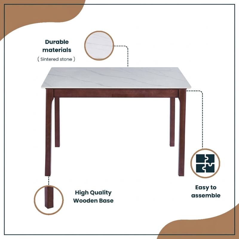 Mina Sintered Stone Rectangular Dining Table - Modern Scratch & Heat Resistant Kitchen Table with Solid Rubberwood Legs