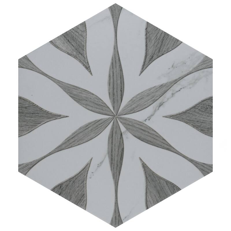 Merola Tile Llama Flower Loire Silver Smoke 8-5/8" x 9-7/8" Porcelain Floor and Wall Tile