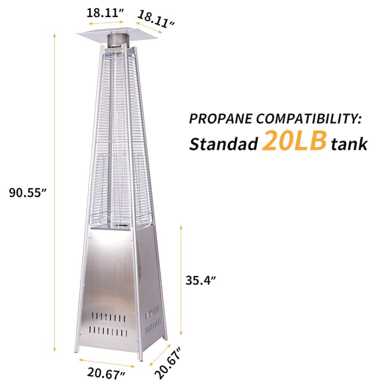 7.5 Feet Tall Outdoor Patio stainless steel Propane Space Heater - 42,000 Btu Pyramid Propane Heater