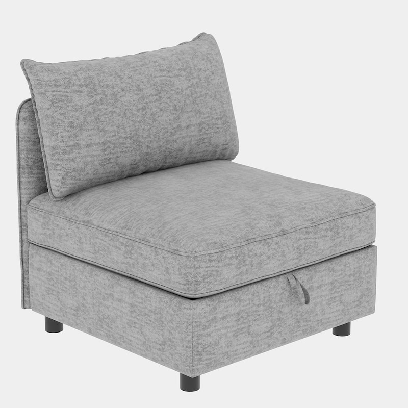 129" Chenille Sectional Sofa with Storage and Two Ottomans