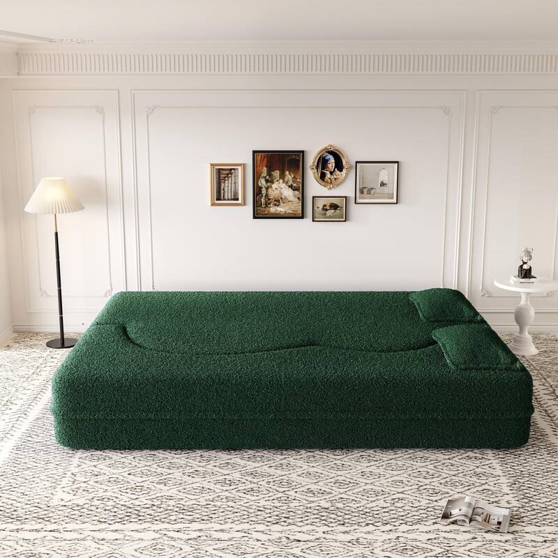 Modern Convertible Floor Sofa,15" Size,Teddy,2 Pillows,No Assembly