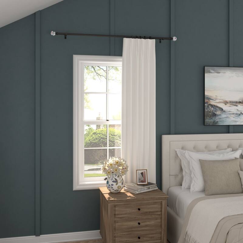 Acroma Adjustable Steel Single Curtain Rod with White Globe Ball Finial.