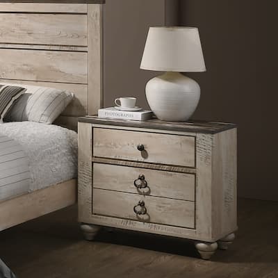 Imerland Contemporary Patched Wood Top 3-Drawer Nightstand