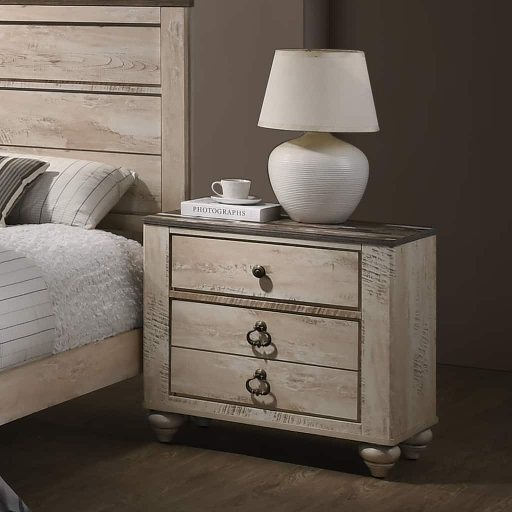 Roundhill Furniture Imerland Contemporary White Wash Finish 3-drawer Nightstand