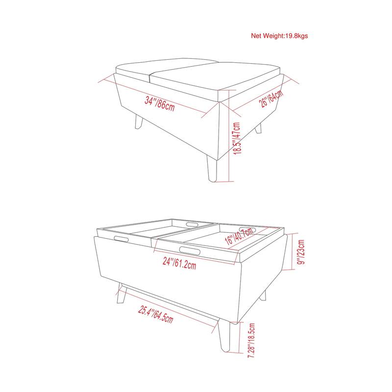 Tray Top Small Coffee Table Storage Ottoman