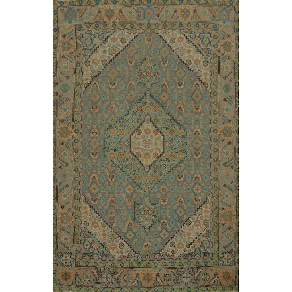Hand Knotted Oriental 100% Wool Carpet Traditional Floral Greys & Charcoal Tabriz Area Rug - 9' 3'' X 6' 5''