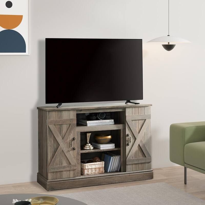 Roomfitters Farmhouse Classic Media TV Stand, Entertainment Console with 18" Electric Fireplace Insert