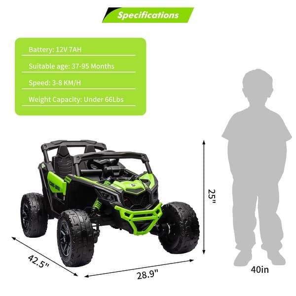 dimension image slide 2 of 5, Licensed Can-Am 12V Kids UTV Ride on Car with Remote Control 4 Wheeler Off-Road Quad