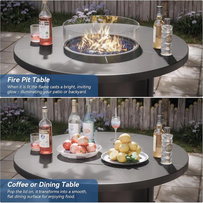 Kullavik Textilene Chairs and Round Gas Fire Pit Table, Outdoor Patio Furniture Set