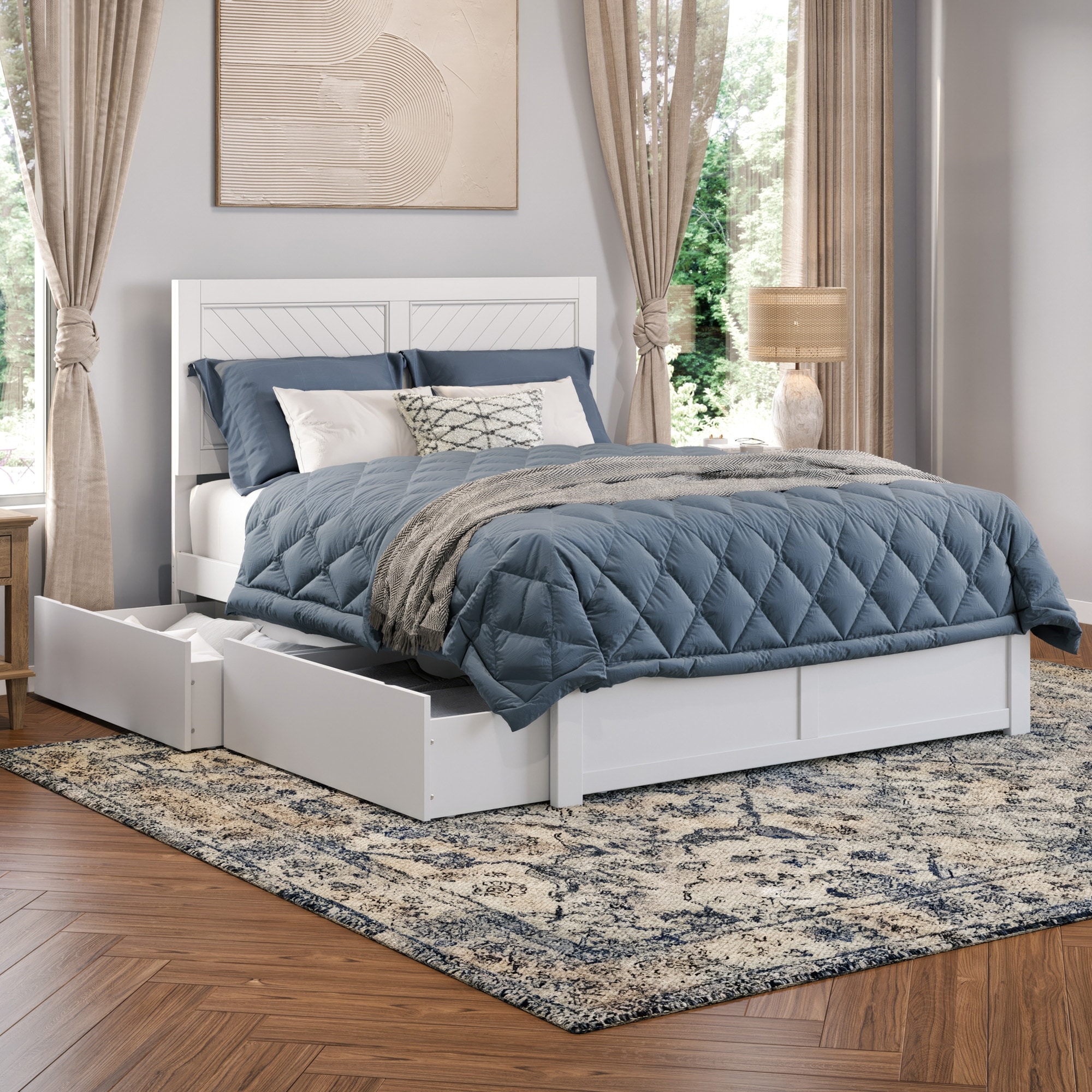 Canyon Full Platform Bed with Footboard & 2 Storage Drawers in White