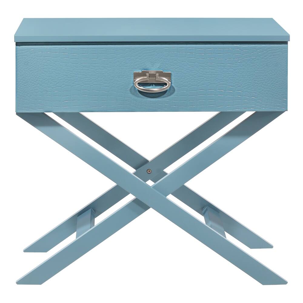 Modern 27-in Metal Hand Holder Single-Drawer Wood Nightstand with Cross-Legs