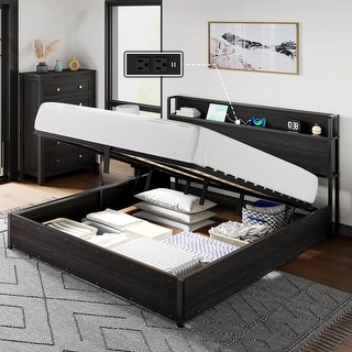 King Size Lift Up Storage Bed Frame, Wooden Platform Bed Frame with ...
