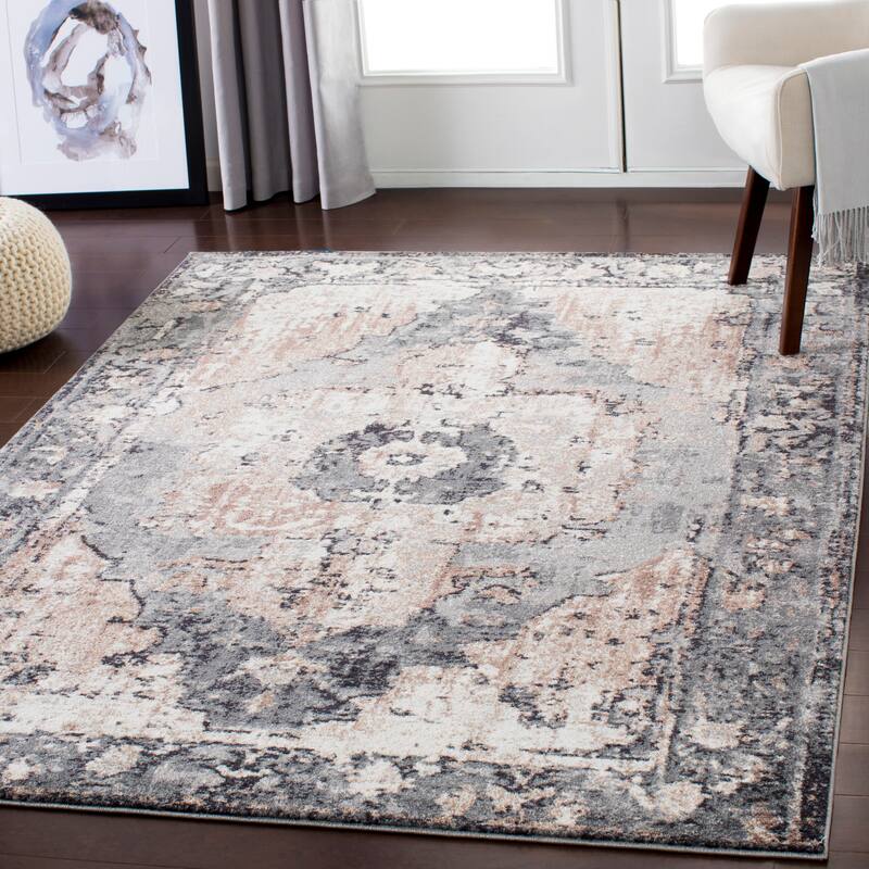 Livabliss Amalia Distressed Medallion Area Rug - Grey/Cream - 5'3" x 7'3"