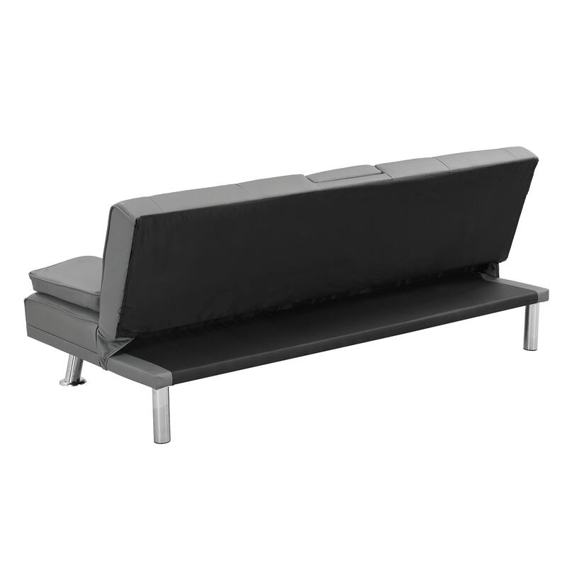Grey Leather Sofa Bed with Armrest, Multifunctional and Easy Assembly