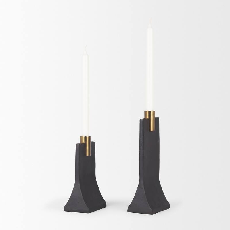 Polli Matte Black w/ Brushed Gold Metal Taper Candleholders (Set of 2)