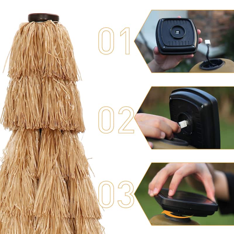Autlaycil 9ft Hula Thatched Tiki Umbrella with Crank And Lights(No Base)
